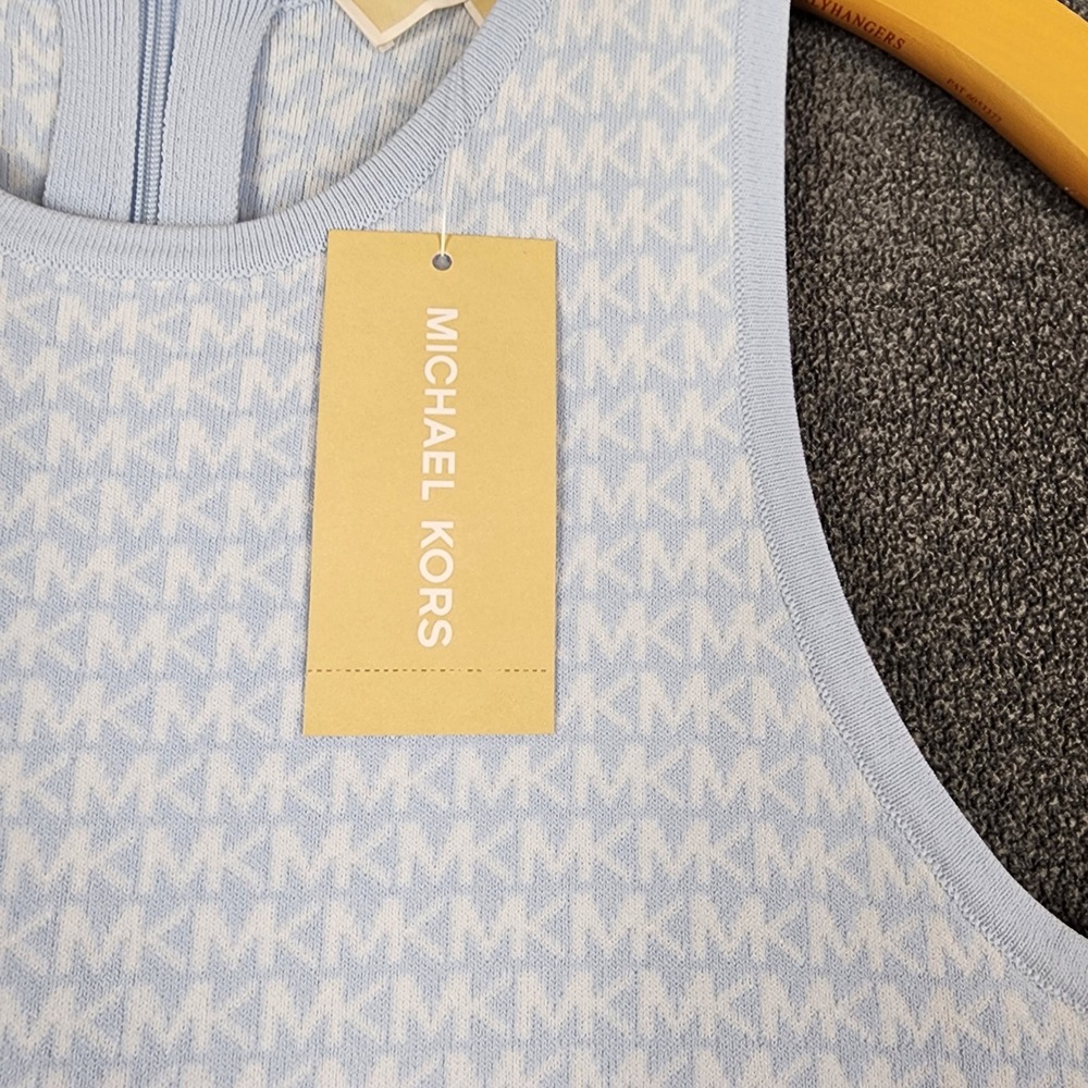 Michael Kors Pastel Blue MK Logo Monogram Knit Tank Dress JU2807G4GH Size S NEW - Picture 2 of 12